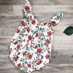 Red Floral Ruffled Bubble Onesie Romper